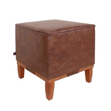 Imagem de Pufe Decorativo Quadrado Rodapé Madeira e Debrum Oxford 40 - Due Decor