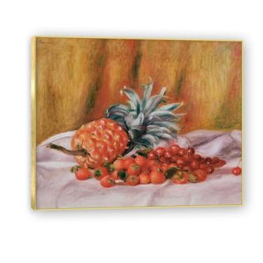 Imagem de NHLDZYH Moldura dourada. Tela de frutas botânicas vintage, impressão de estilo de pintura a óleo vintage, decoração de jantar country de fazenda, pronta para pendurar. A41. 80 x 96 cm.