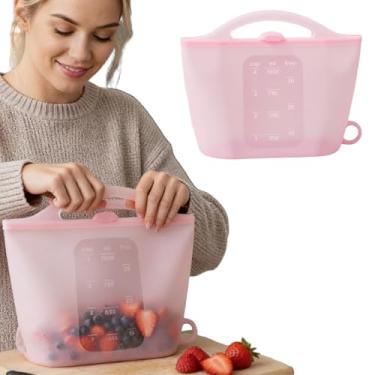 Imagem de Tigela reutilizável de silicone de 1 litro de armazenamento de alimentos com alça, sous vide, lavável na máquina de lavar louça, forno e freezer para preparar refeições na cozinha (rosa)