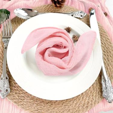 Imagem de Guardanapo de gaze rosa claro, guardanapo lavável com bordas com bainha, panos de queijo rústicos boho gaze para casamento, chá de panela, aniversário, aniversário, jantar, decoração, eventos, festas