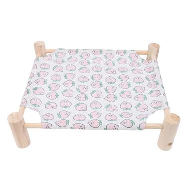 Imagem de Fockety Cama de Gato Elevada de Madeira, Antiderrapante Confortável Cama de Gato Elevada de Madeira Rede para Animais de Estimação Berço para Cães Com Base Estável e (pêssego)