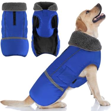 Imagem de Doglay Casaco para cães, impermeável para cães, casaco de inverno para clima frio com coleira peluda espessa, jaqueta refletiva de inverno para cães, forro de lã quente, casaco de neve para cães
