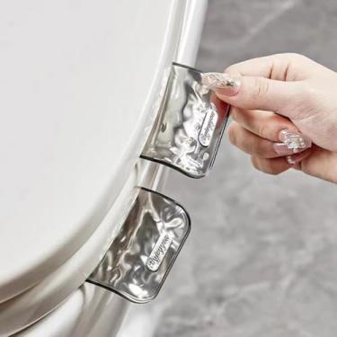 Imagem de Pacote com 2 abas de elevação de assento de vaso sanitário transparentes, alça ergonômica para tampa de vaso sanitário, elevadores de assento de banheiro sem toque para casa, escritório, hotel e