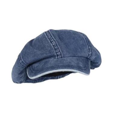 Imagem de Boina Jeans de Algodão Unissex - Chapéu Vintage Octogonal para Outono,
