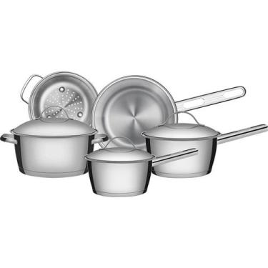 Imagem de Jogo de Panelas Tramontina em Aço Inox com Fundo Triplo e Tampas de In