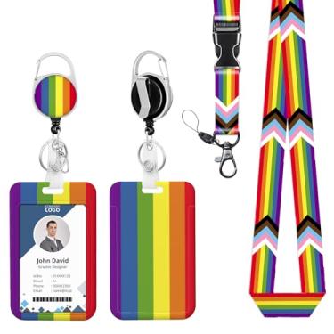 Imagem de Porta-crachá de identificação com cordão bandeira do orgulho cordões de carretel retráteis arco-íris para crachás de identificação, clipes engraçados de enfermeira, professor, escritório, presente de