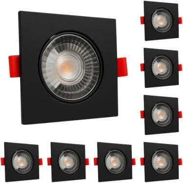 Imagem de Kit 8 Spot Led Quadrado 5W Branco Quente 3000K Preto - Luz Aconchegant