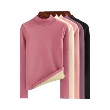 Imagem de Camisa Térmica Feminina De Manga Longa Em Lã De Cordeiro Ajustada E Qu