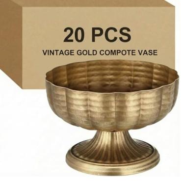 Imagem de Ninehaoou Vaso de compota vintage dourado para centros de mesa, tigela de compota, 20 cm de largura, vintage, decorativo, antigo, urna, vaso para casamento, evento de aniversário, festa, atividades