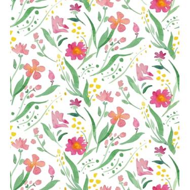 Imagem de Mangoloo Papel de parede floral rosa boho flor papel de parede para quarto de berçário destaque de parede adesivo aquarela removível branco/verde papel de contato armário quarto meninas rolo de vinil