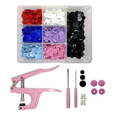 Imagem de Alicate Para Pregar Botão de Pressão 10 12 15 Rosa Kit Box Organizador