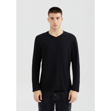 Imagem de Camiseta Básica Masculina Manga Longa Gola V World, M, Preto
