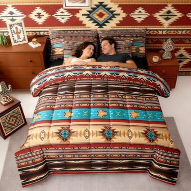 Imagem de Jogo de cama casal e edredom boêmio asteca ocidental com 7 peças, estilo boêmio, estilo nórdico, estilo boêmio, estilo nórdico, estilo boêmio, cinza-acastanhado quente