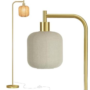 Imagem de URLIGHTS Luminária de chão, luminária de pé vintage moderna de 170 cm com abajur de vidro envolto em poste de metal de linho para sala de estar, quarto, escritório - base pesada, interruptor de pedal