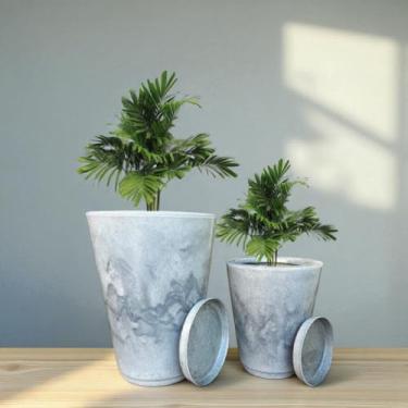 Imagem de Kit Jogo 2 Vasos Luxo Marmorizados N°1,2 Polietileno Planta Flor Jardim Varanda Moderno Elegante (Grafite)