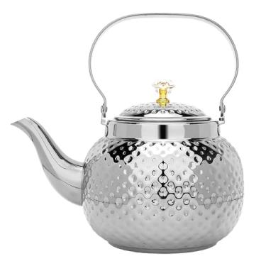 Imagem de Chaleira vintage de aço inoxidável de 1,2 L com alça de infusor, bule de folhas soltas para chá, leite e café, bule de fogão para casa e ao ar livre, prata