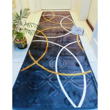 Imagem de Tapete Grosso Passadeira 60x200cm Floral e Geométrico Pelinho Baixo Antiderrapante(Cinza Geo)
