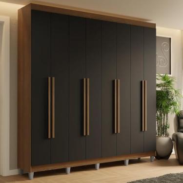 Imagem de Guarda-roupa Casal com Pés 8 Portas Batentes Rustic/preto/rustic Saturno Madesa