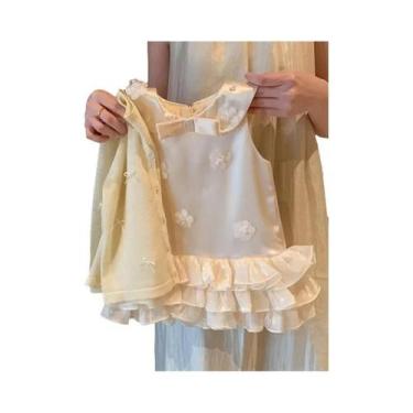 Imagem de Vestido De Renda Bege Para Bebês Meninas Com Laço Grande Para Festa De