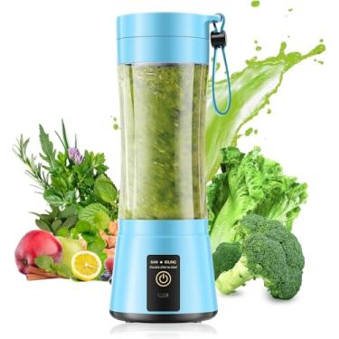 Imagem de Liquidificador portátil para smoothies e shakes – Liquidificador sem fio de tamanho pessoal com 6 lâminas de aço inoxidável, recarregável por USB, copo de suco de viagem sem BAP de 380 ml para