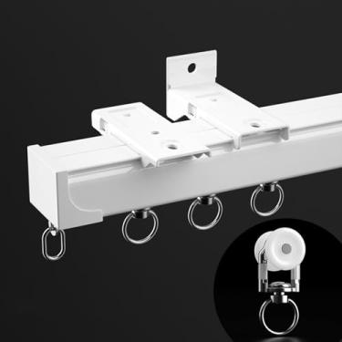 Imagem de Sistema de trilhos de cortina de alumínio resistente - Varões de cortina versáteis com dobra de canto de 90° para chuveiros em forma de L/U - suporte de teto ou parede (branco-B, 130 cm)