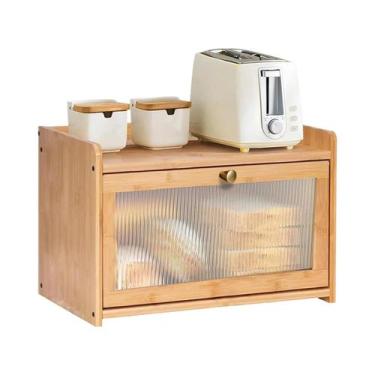 Imagem de Caixa De Pão De Bambu De Grande Capacidade Com Porta De Acrílico, Orga