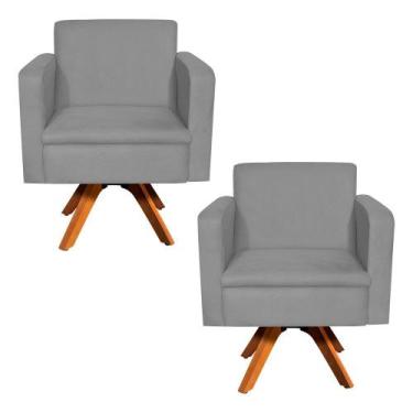 Imagem de Kit 02 Poltronas Giratória Emília Suede Base Madeira MM30 D'Rossi - DR