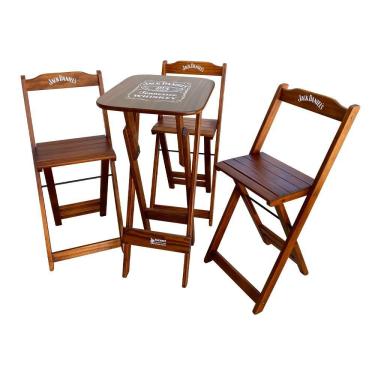 Imagem de Conjunto Mesa Bistrô Com 3 Banquetas Dobráveis De Madeira Personalizada Jack - Imbuia - Cor: Marrom