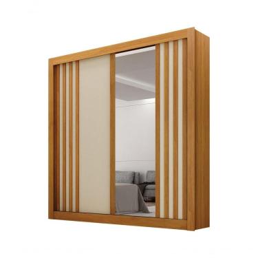 Imagem de Guarda-roupa Solteiro Mdf 2 Portas De Correr 2 Gavetas Com Espelho Milano Leifer Móveis Cinamomo/off White
