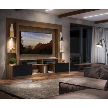 Imagem de Estante Com Suporte Tv 65" E Leds Berlim Multimóveis V3384 Madeirada/Preta Madeirado/Preto