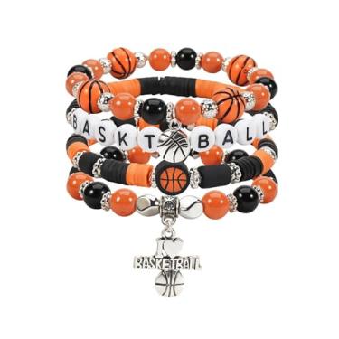 Imagem de Lssfadccx Pulseira com pingente de bola para dia de jogo, joias empilháveis para fãs de esportes para mulheres/homens, presentes para amantes de futebol americano, beisebol, futebol, vôlei, basquete