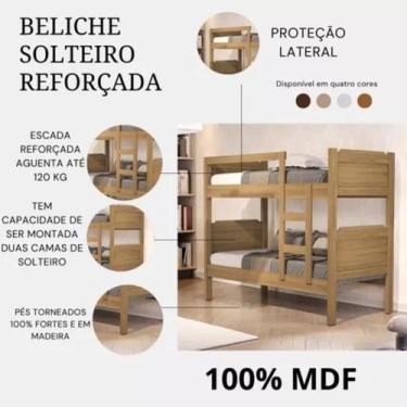 Imagem de Beliche Solteiro Reforçada com Escada 100% MDF Várias Cores Disponívei