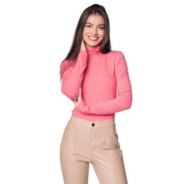 Imagem de Blusa Feminina Cativa Canelada Gola Alta Rosa-Feminino