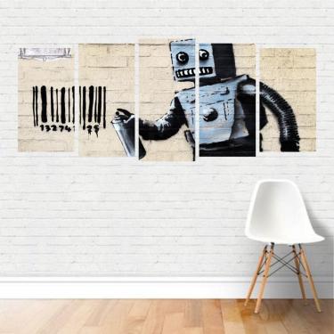 Imagem de Quadro Arte Muro Pichação Robô Spray Código de Barras Canvas
