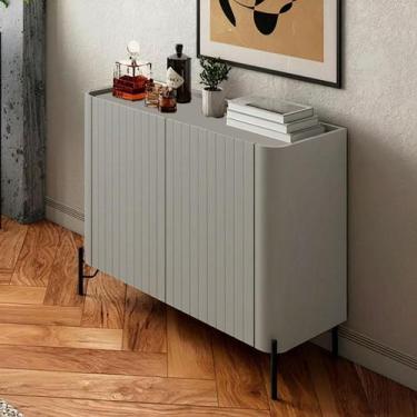 Imagem de Balcão Buffet 98,5cm p/ Sala Porta Brise 100% MDF Pés Metal - Casa Lar