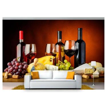 Imagem de Papel De Parede Vinho Petiscos Pão Uva 3D Al214
