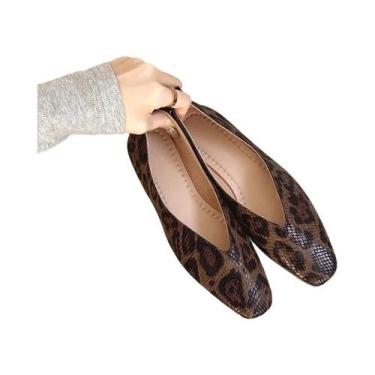 Imagem de Sapatilhas Femininas De Couro Com Estampa De Cobra, Bico Quadrado, Tam