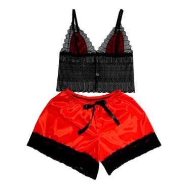 Imagem de Baby Doll Renda Cetim Conjunto Lingerie Pijama Top Shorts - Magic Fant