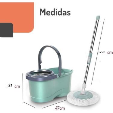 Imagem de Esfregão Mop Giratório 360 Inox Com Balde e Rodinhas  Kit Limpeza Casa