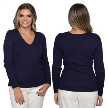 Imagem de Kit 2 Blusa Feminina Modal Tricot Traças Sueter Casual Frio - GIP, Azu