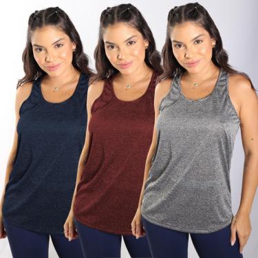 Imagem de Kit de 3 Regatas Femininas Dry Blusas Treino Academia-Feminino
