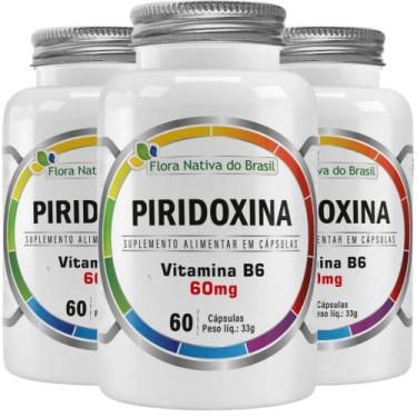 Imagem de Kit 3X Vitamina B6 (Piridoxina) 60 cápsulas - Flora Nativa
