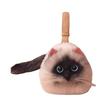 Imagem de Bolsa Tiracolo Feminina Pequena De Pelúcia Com Design De Gato, Feita À
