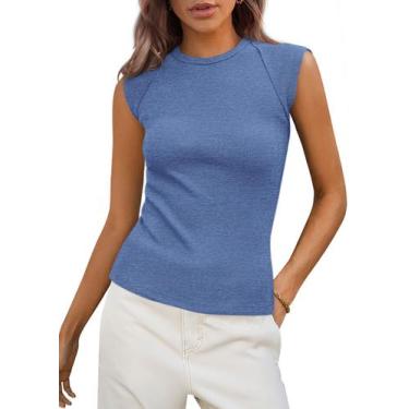 Imagem de Regata PRETTYGARDEN Feminina Canelada com Manga Curta Azul Celeste