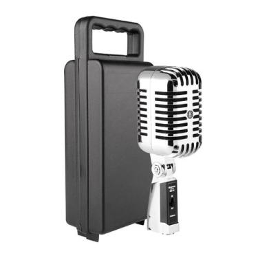 Imagem de Microfone Vintage Profissional Cromado Com Chave ON/OFF Saída XLR Para