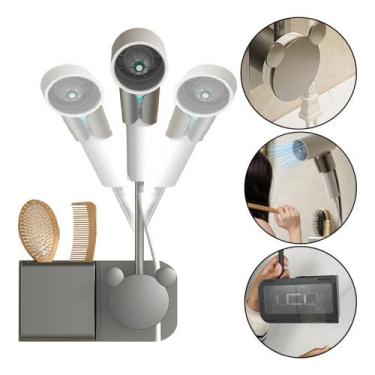 Imagem de Suporte Para Secador De Cabelo Escova E Pente Adesivo Parede 7774 - Lu