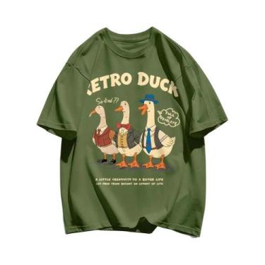 Imagem de Camisetas De Algodão Com Estampa De Pato Retro Para Homens, Soltas E R