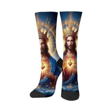 Imagem de Meias De Compressão Masculinas Retrô Hip Hop Com Tema De Páscoa Cristo