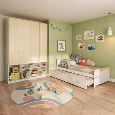 Imagem de Quarto Completo com Guardar-roupa Curió e Bicama Petit Casatema Madeiraoriginals Branco/Mel