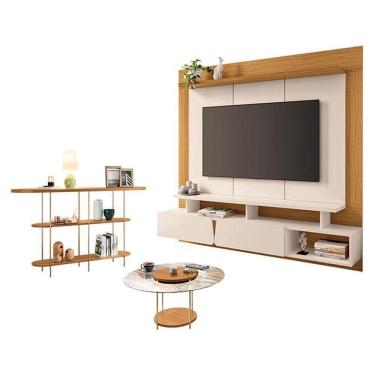 Imagem de Home Suspenso Off White Cinamomo E Mesa De Centro Com Tampo De Vidro E Aparador Cinamomo-Hb Móveis